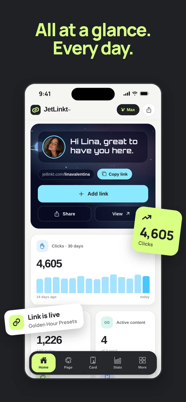 Dashboard in the JetLinkt™ app